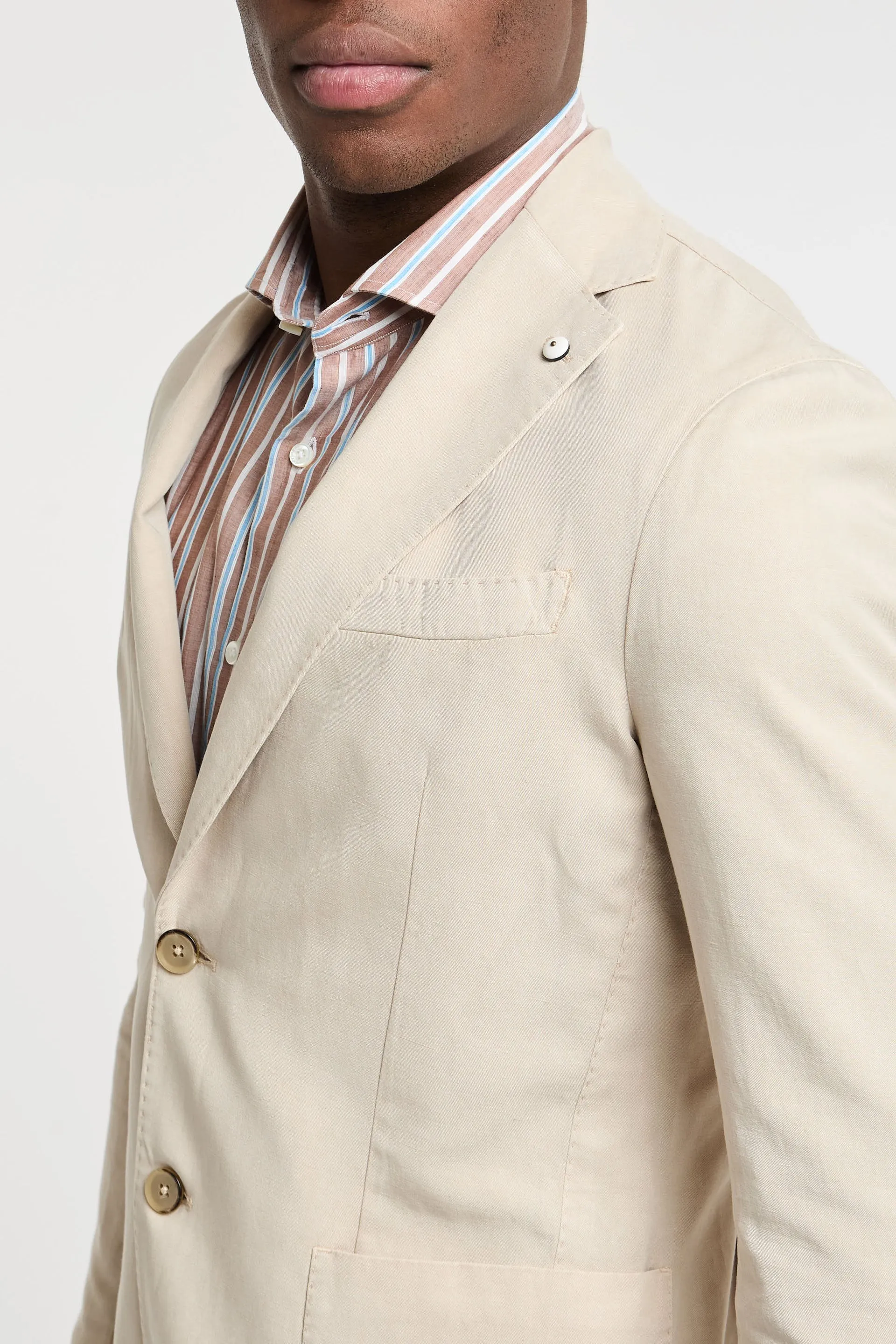 Light Beige Solid Lyocell-Linen-Cotton Unlined Sport Jacket - L.B.M 1911