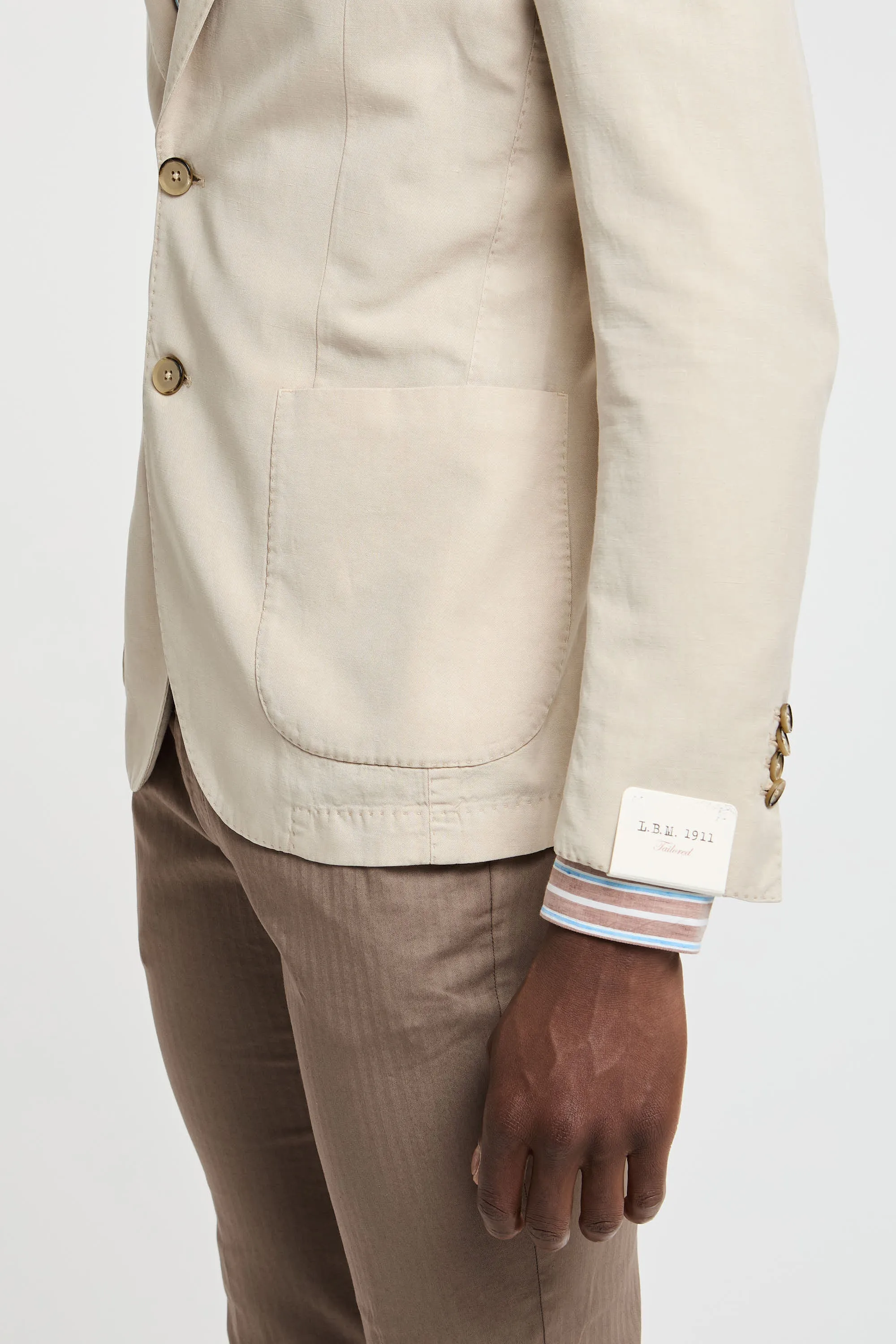 Light Beige Solid Lyocell-Linen-Cotton Unlined Sport Jacket - L.B.M 1911