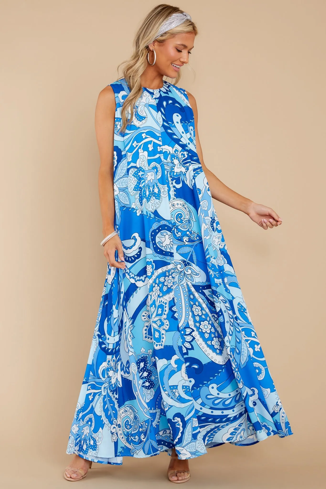 Like Fine Art Blue Multi Print Maxi Dress