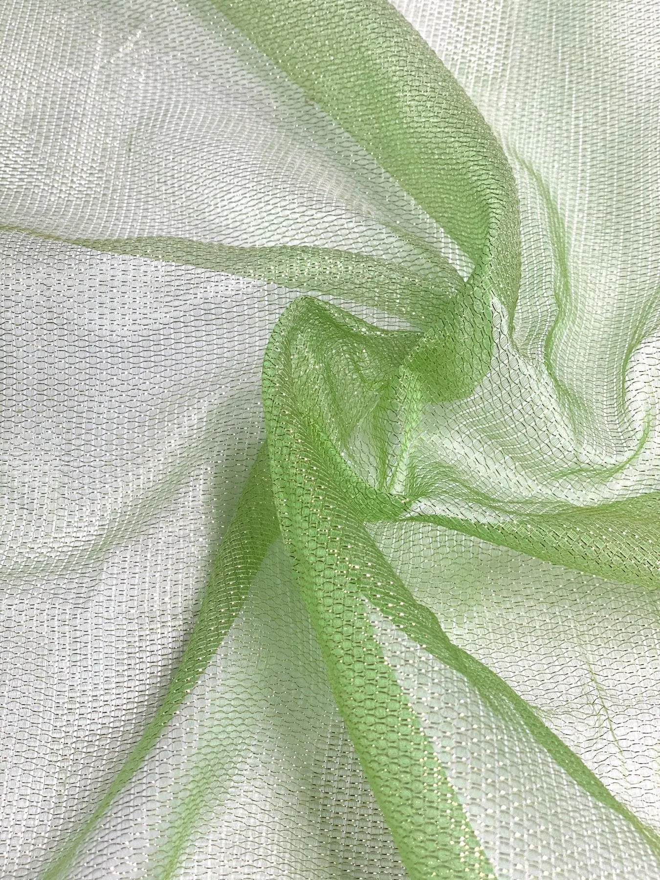 Lime Silk Metallic Mesh Fabric