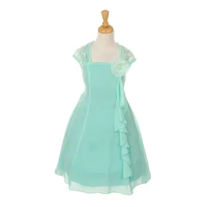 Little Girls Mint Chiffon Eyelid Lace Ruffle Flower Dress 4-6