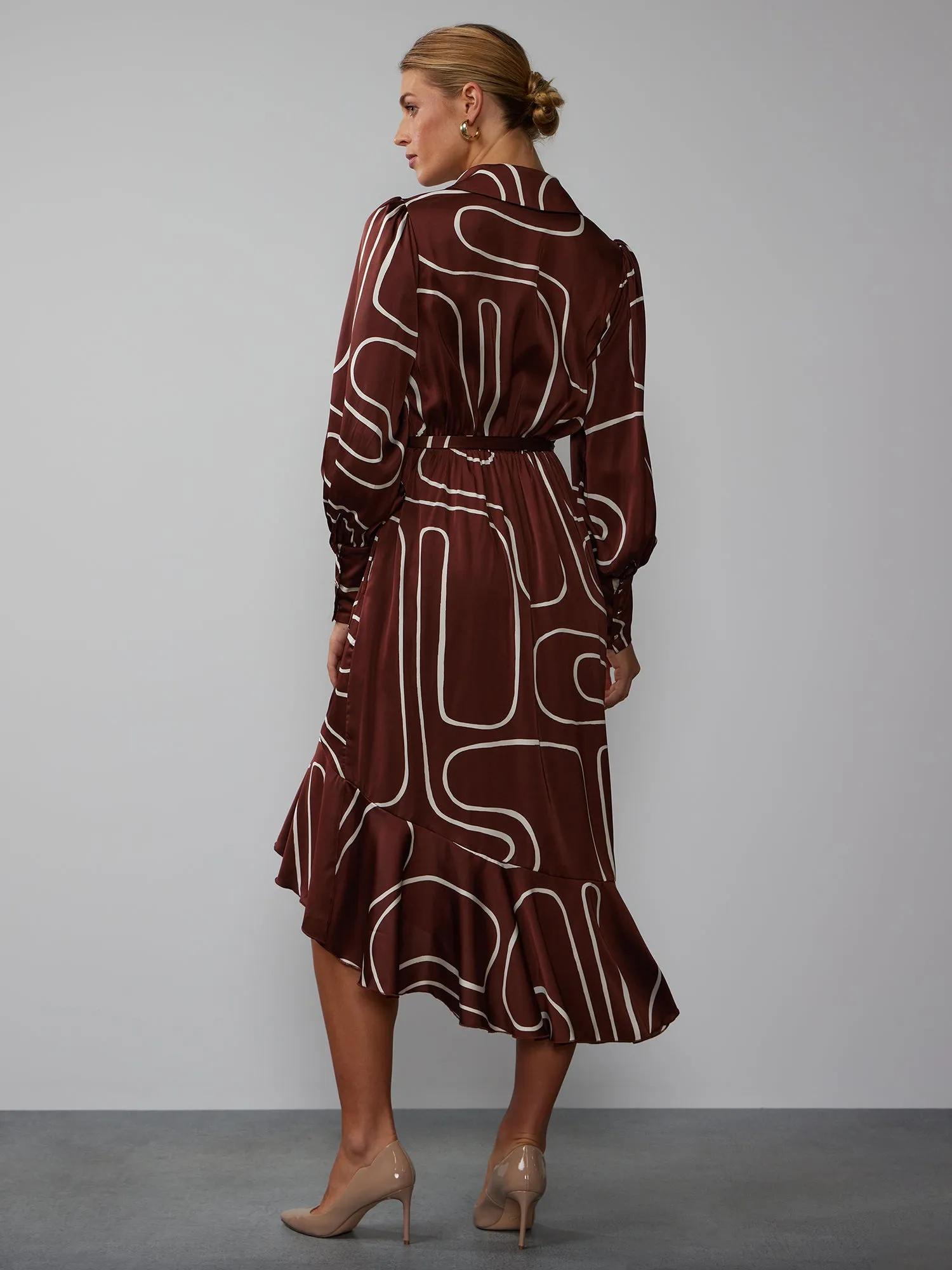 Long Sleeve Abstract Wave Print Dress