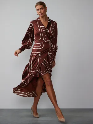 Long Sleeve Abstract Wave Print Dress