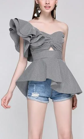 'MarÌ_a De M̬dici' Asymmetrical Peplum Gingham Top