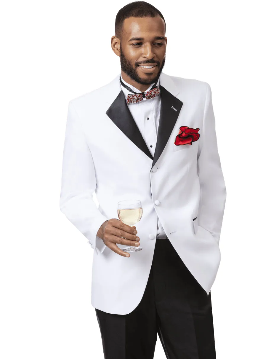 Mens Classic 3 Button Notch Lapel Tuxedo in White & Black