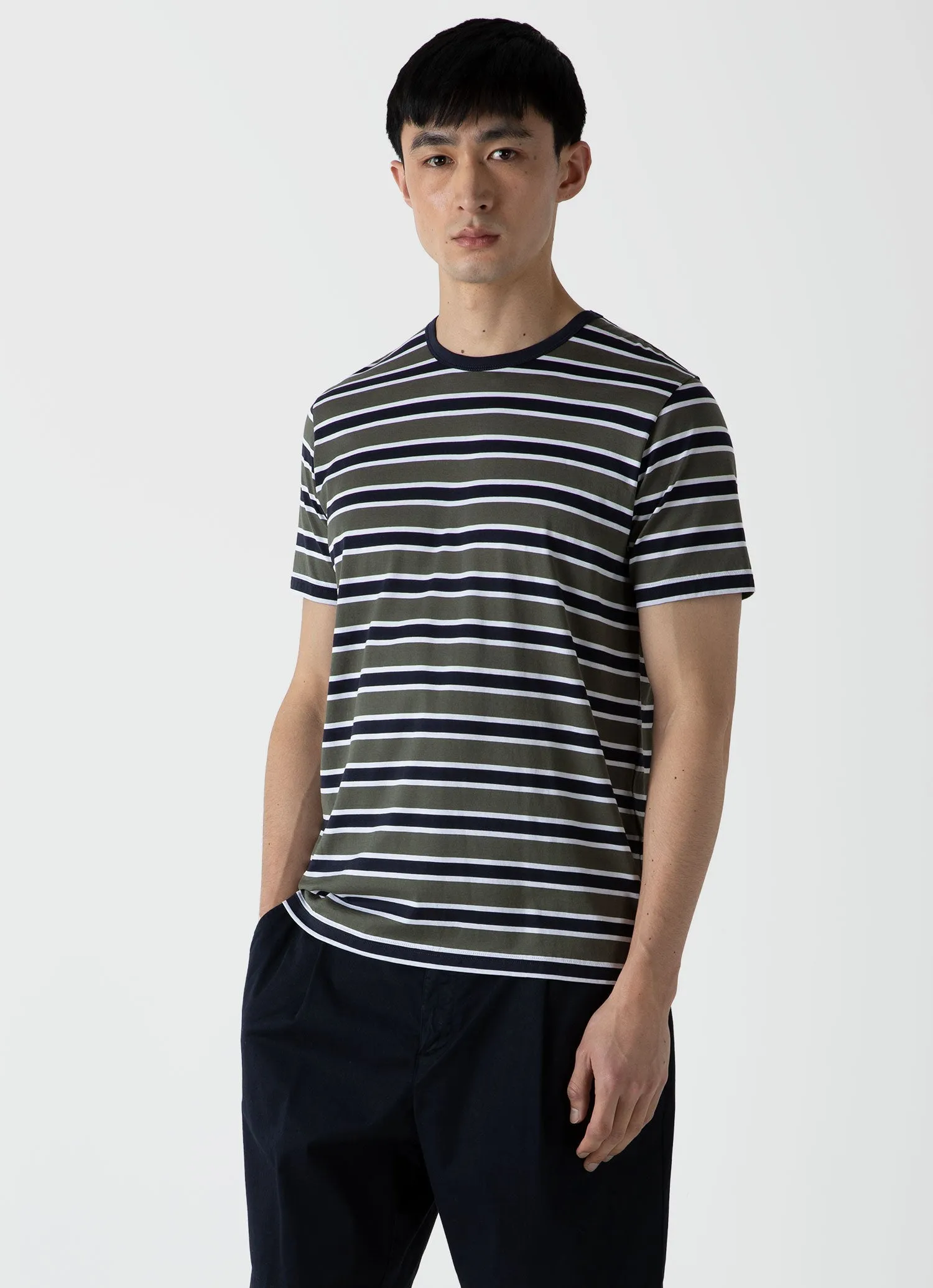 Men's Classic T-shirt in Navy/Hunter Green Holiday Stripe