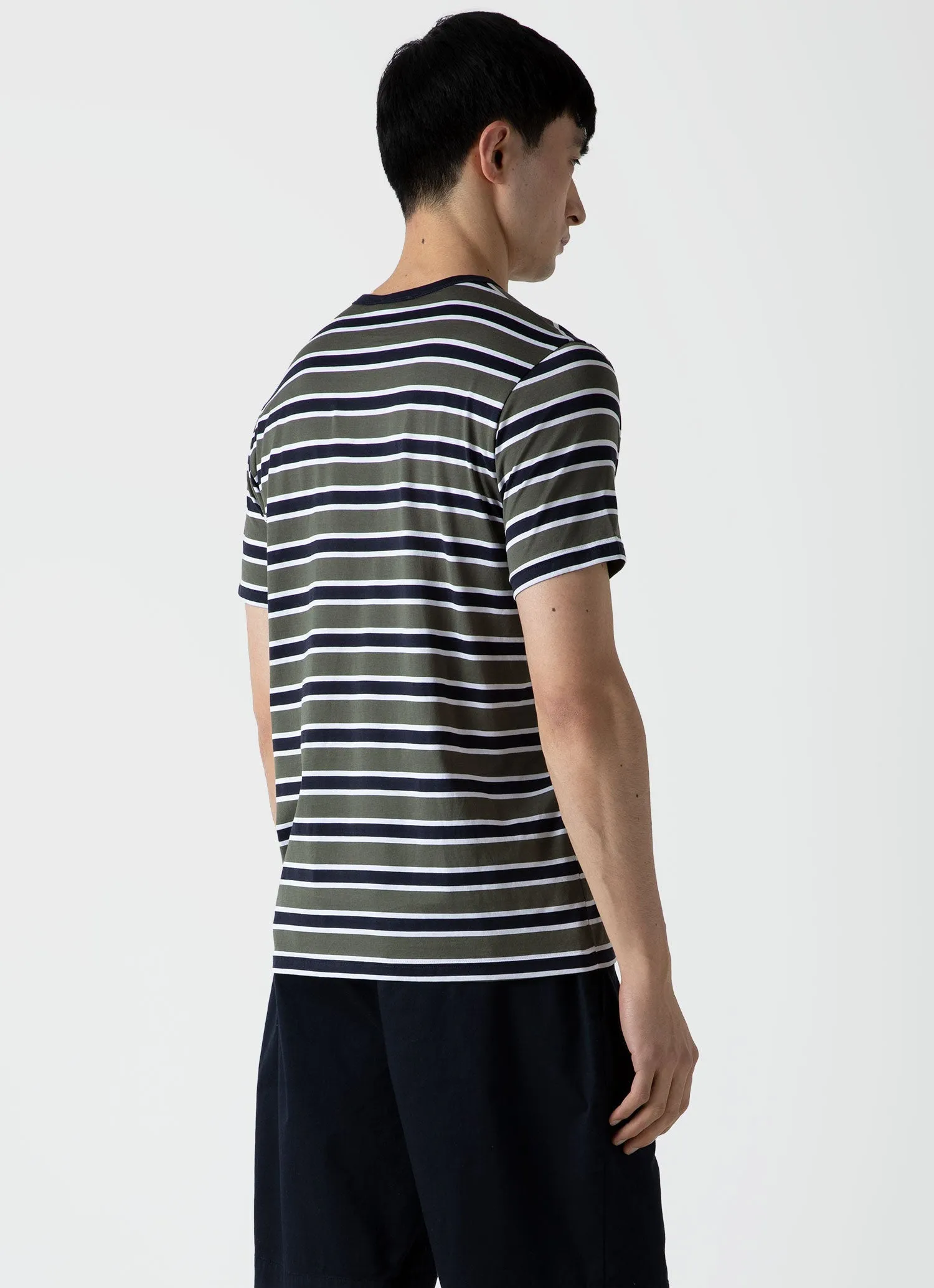 Men's Classic T-shirt in Navy/Hunter Green Holiday Stripe