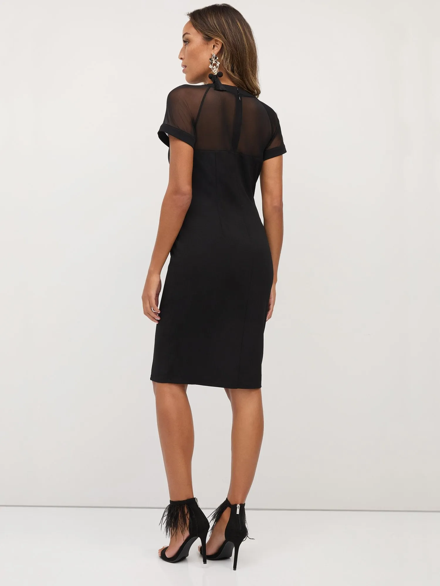 Mesh-Accent Sheath Dress - Magic Crepe®