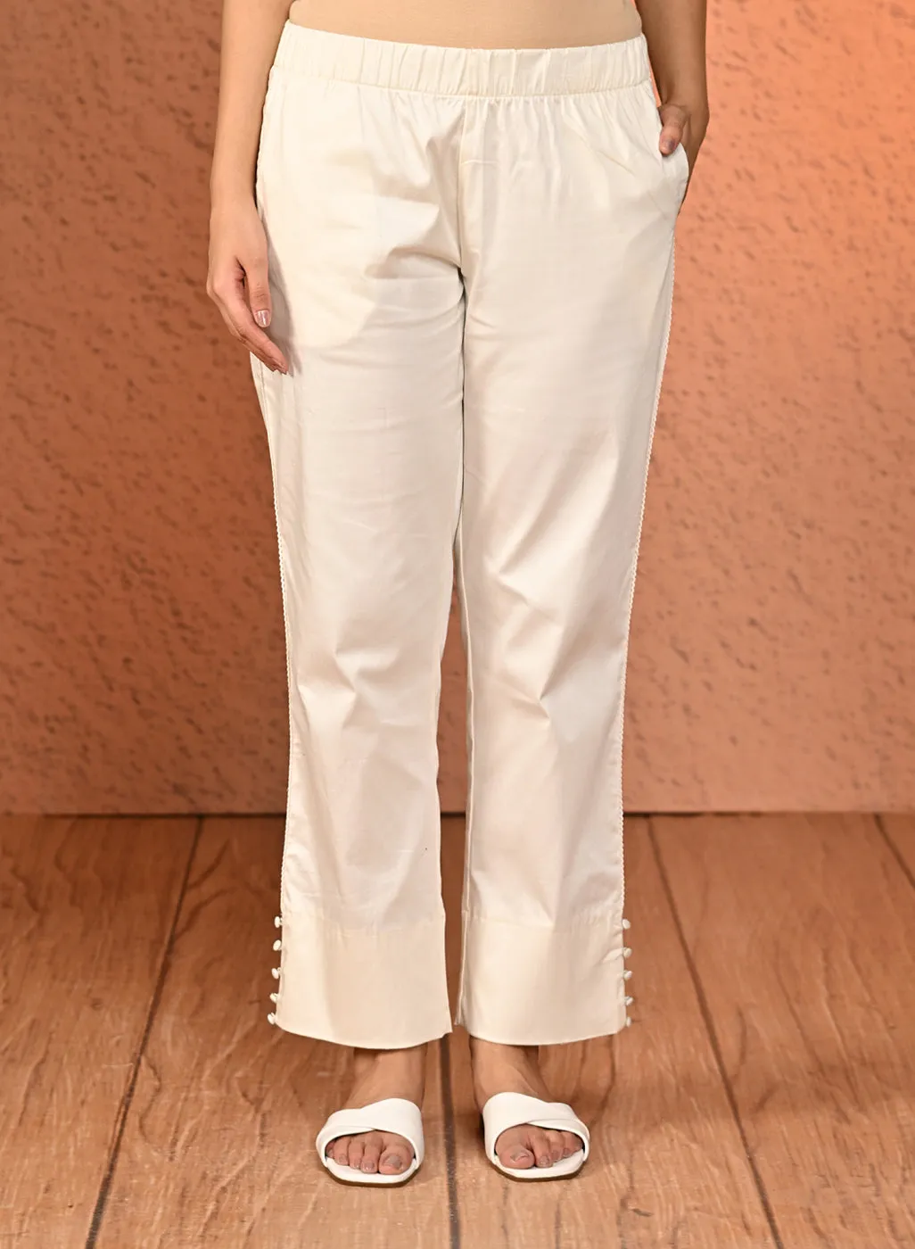 Mia White Relaxed Fit Pants for Women