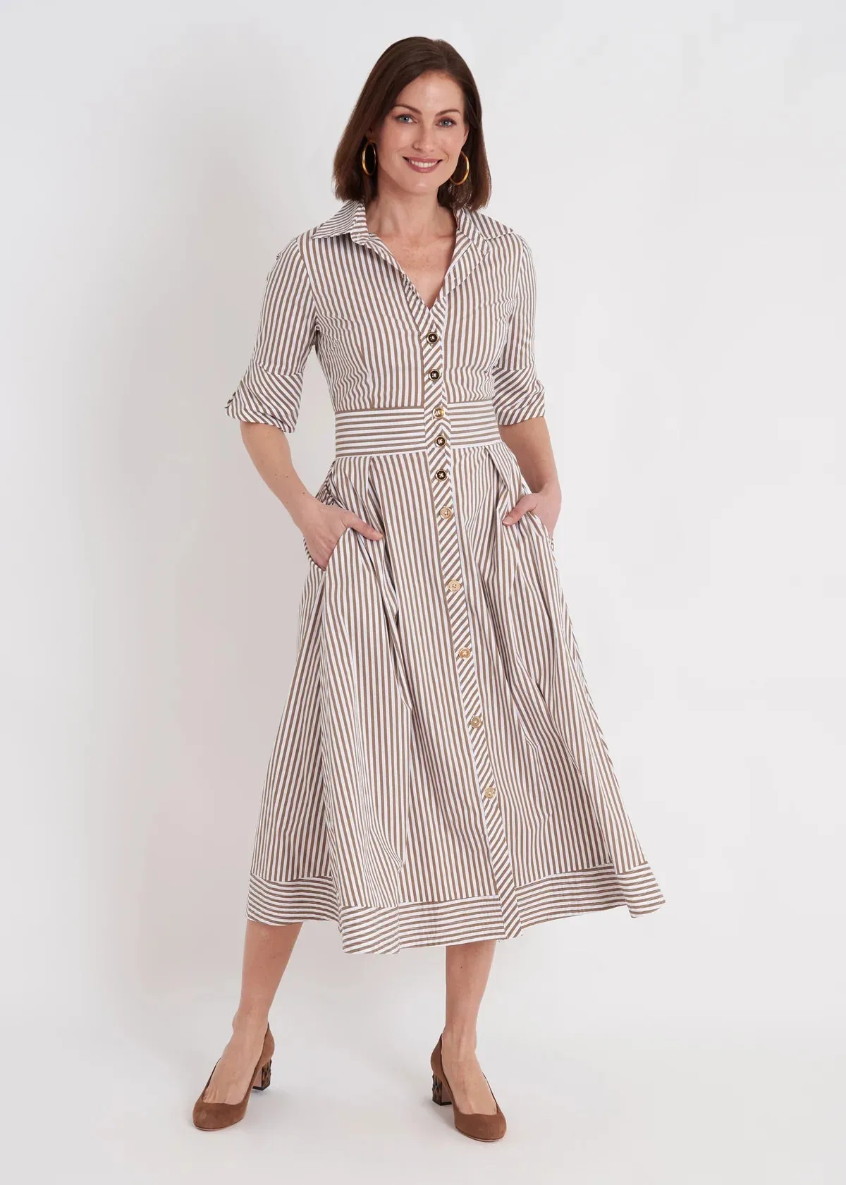 Monaco Dress in Taupe Stripe