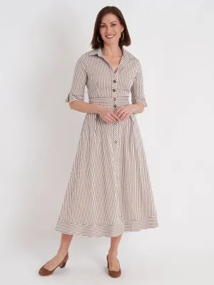 Monaco Dress in Taupe Stripe