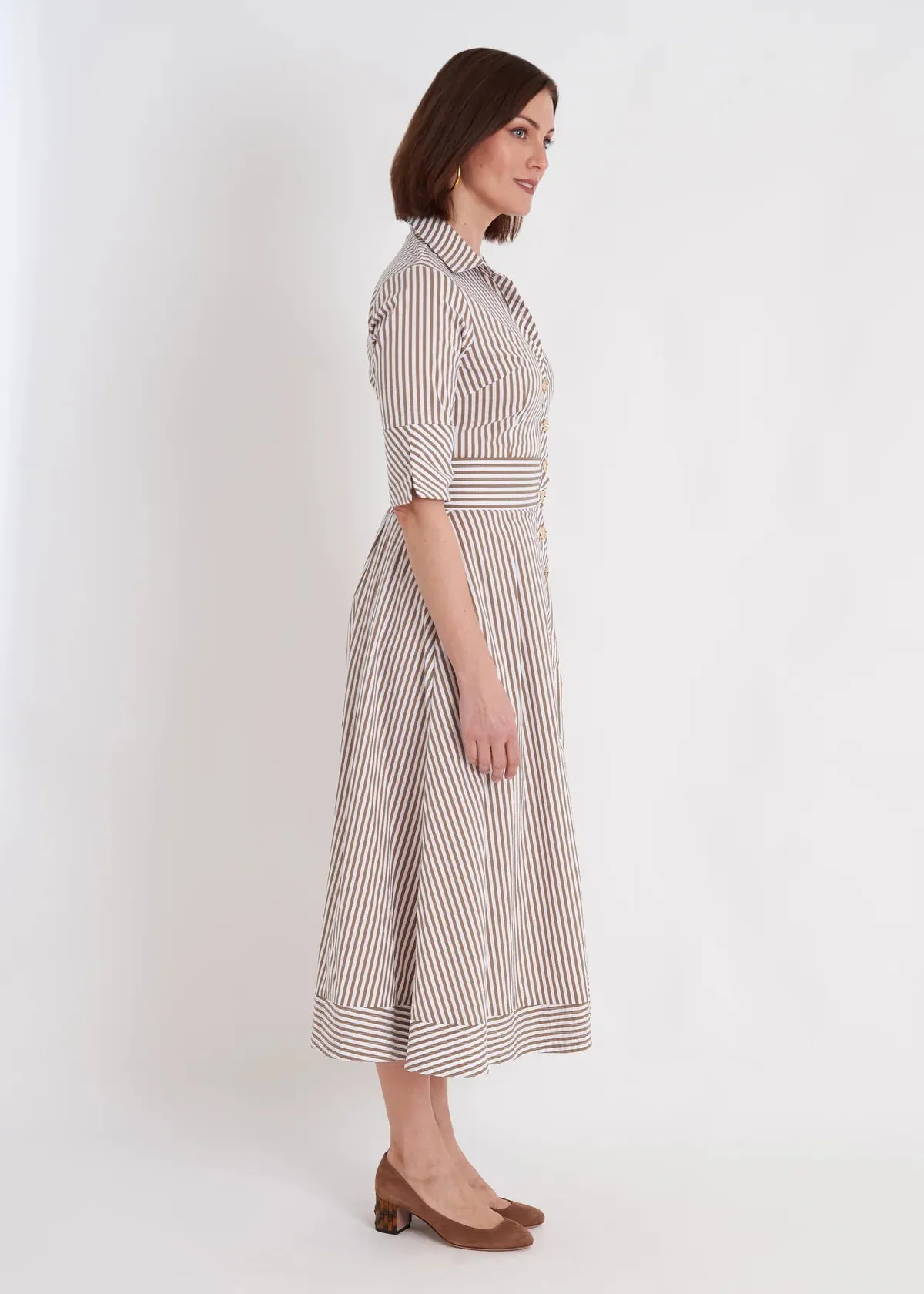 Monaco Dress in Taupe Stripe