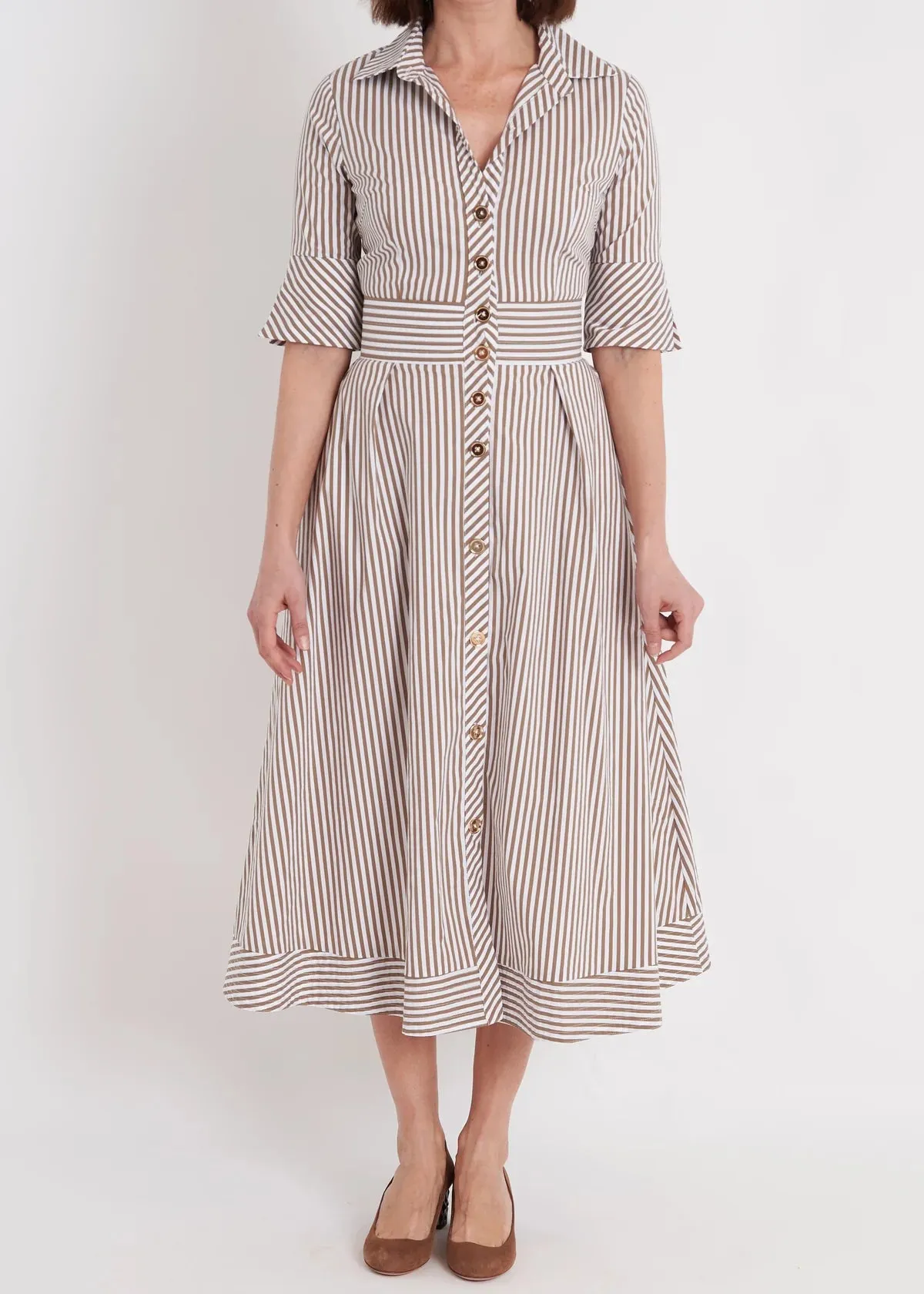 Monaco Dress in Taupe Stripe