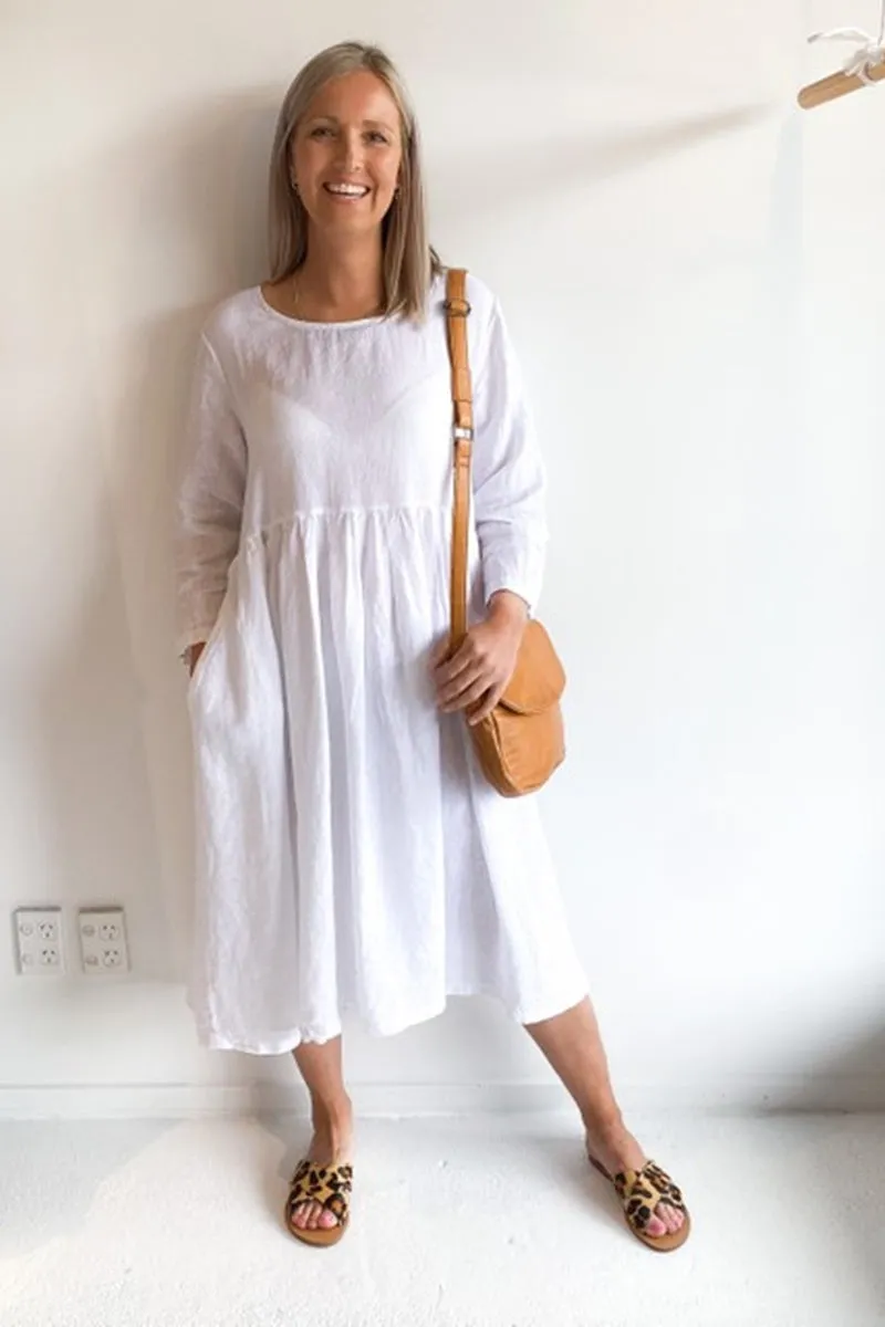 Montaigne Paris - Baggy Linen Dress - White