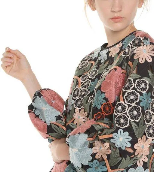 Multicolor Flowers Embroidered Top