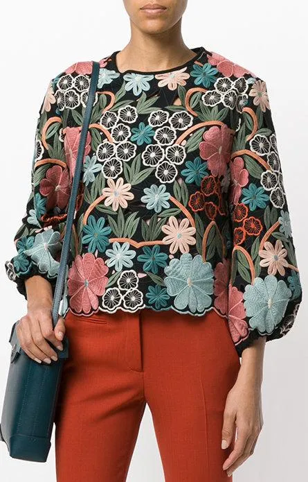 Multicolor Flowers Embroidered Top