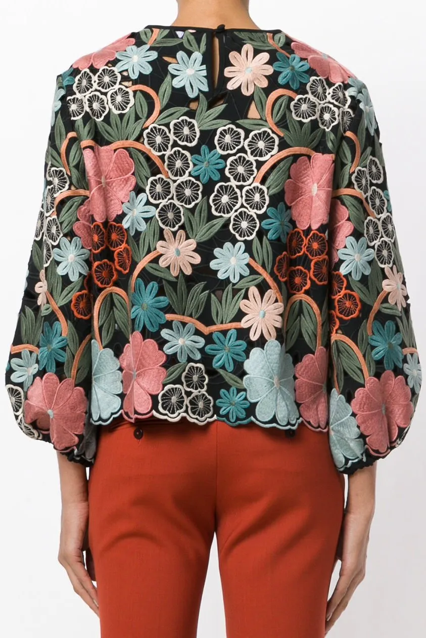 Multicolor Flowers Embroidered Top