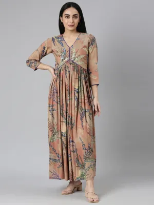 Neerus Onion Pleated Casual Maxi Dresses