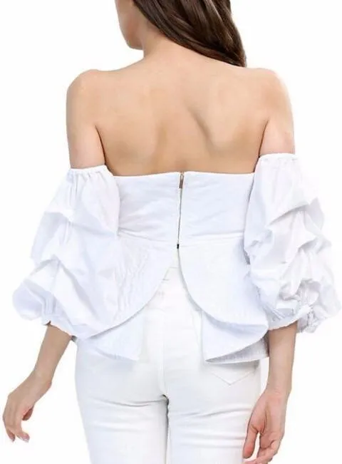 Off-Shoulder Tiered-Peplum Top in White, Black, Blue or Red