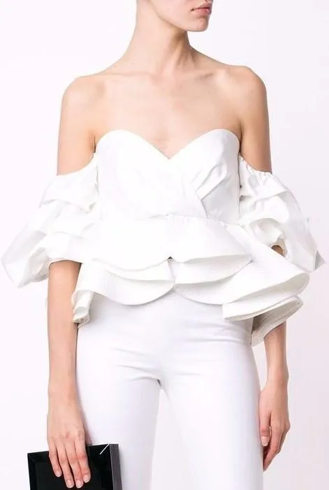 Off-Shoulder Tiered-Peplum Top in White, Black, Blue or Red