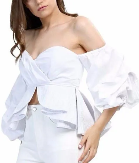 Off-Shoulder Tiered-Peplum Top in White, Black, Blue or Red