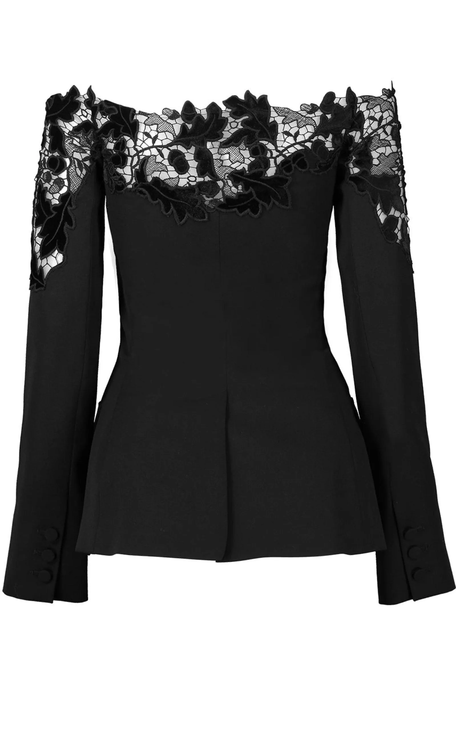 Off-Shoulder Velvet Guipure Lace Blazer