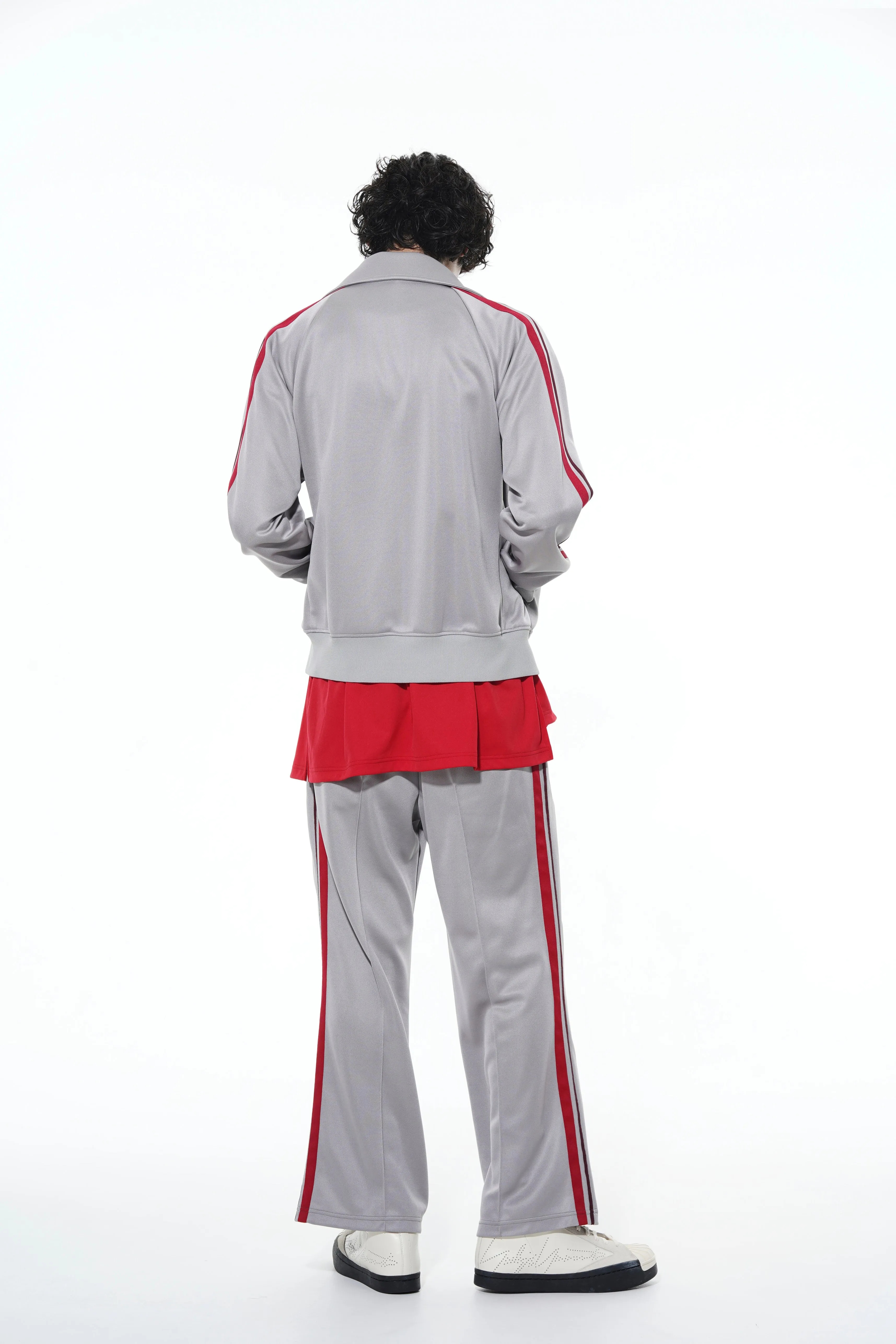 PE/SMOOTH JERSEY GEOMETRIC PATTERN EMBROIDERY SIDE TAPE LINE FLARE PANTS