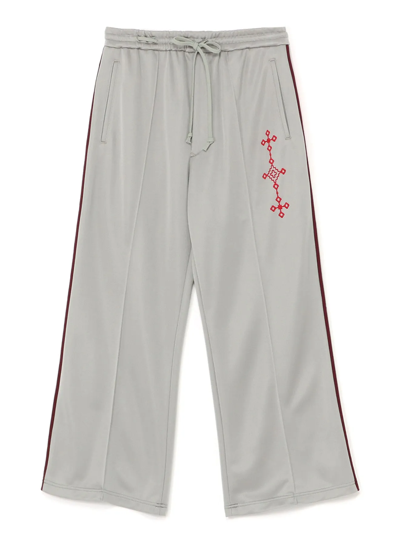 PE/SMOOTH JERSEY GEOMETRIC PATTERN EMBROIDERY SIDE TAPE LINE FLARE PANTS