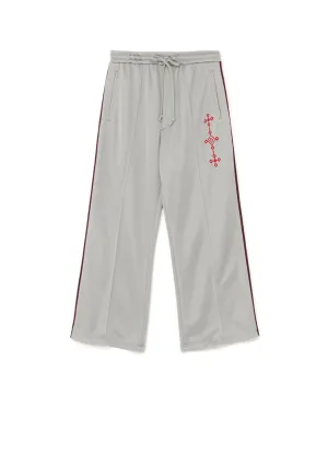 PE/SMOOTH JERSEY GEOMETRIC PATTERN EMBROIDERY SIDE TAPE LINE FLARE PANTS