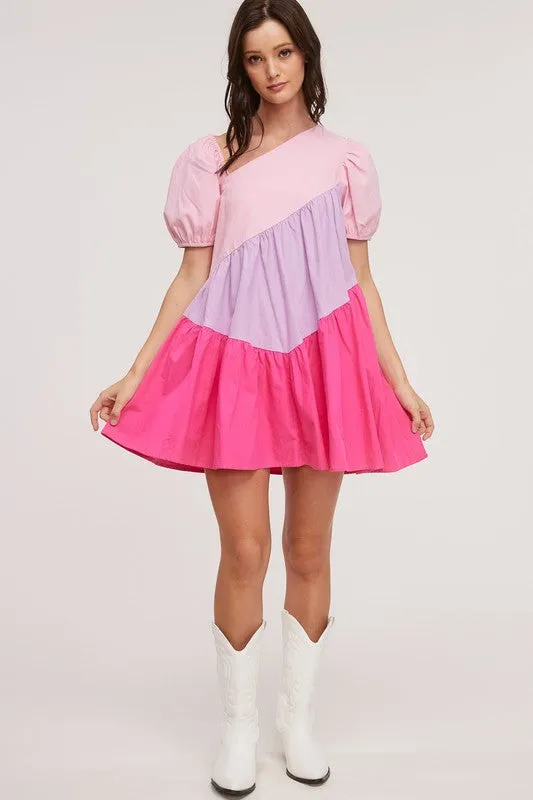 Pink Multi Delight Color-combi Mini Dress