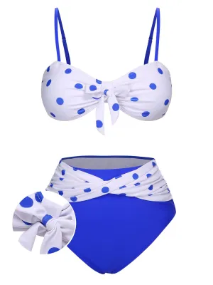 [Pre-Sale] Blue 1950s Polka Dots Spaghetti Strap Swimsuit