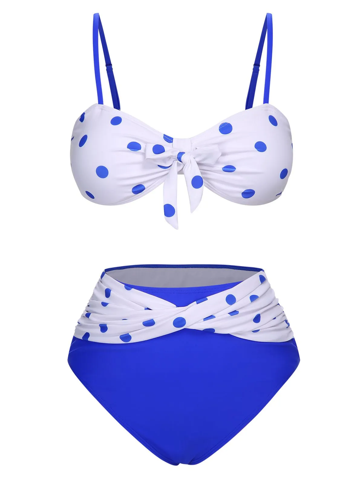 [Pre-Sale] Blue 1950s Polka Dots Spaghetti Strap Swimsuit