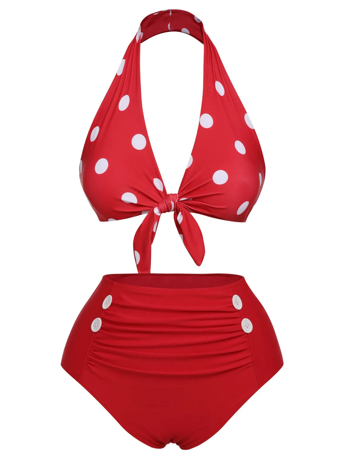 [Pre-Sale] Red 1950s Polka Dot Tie Halter Swimsuit