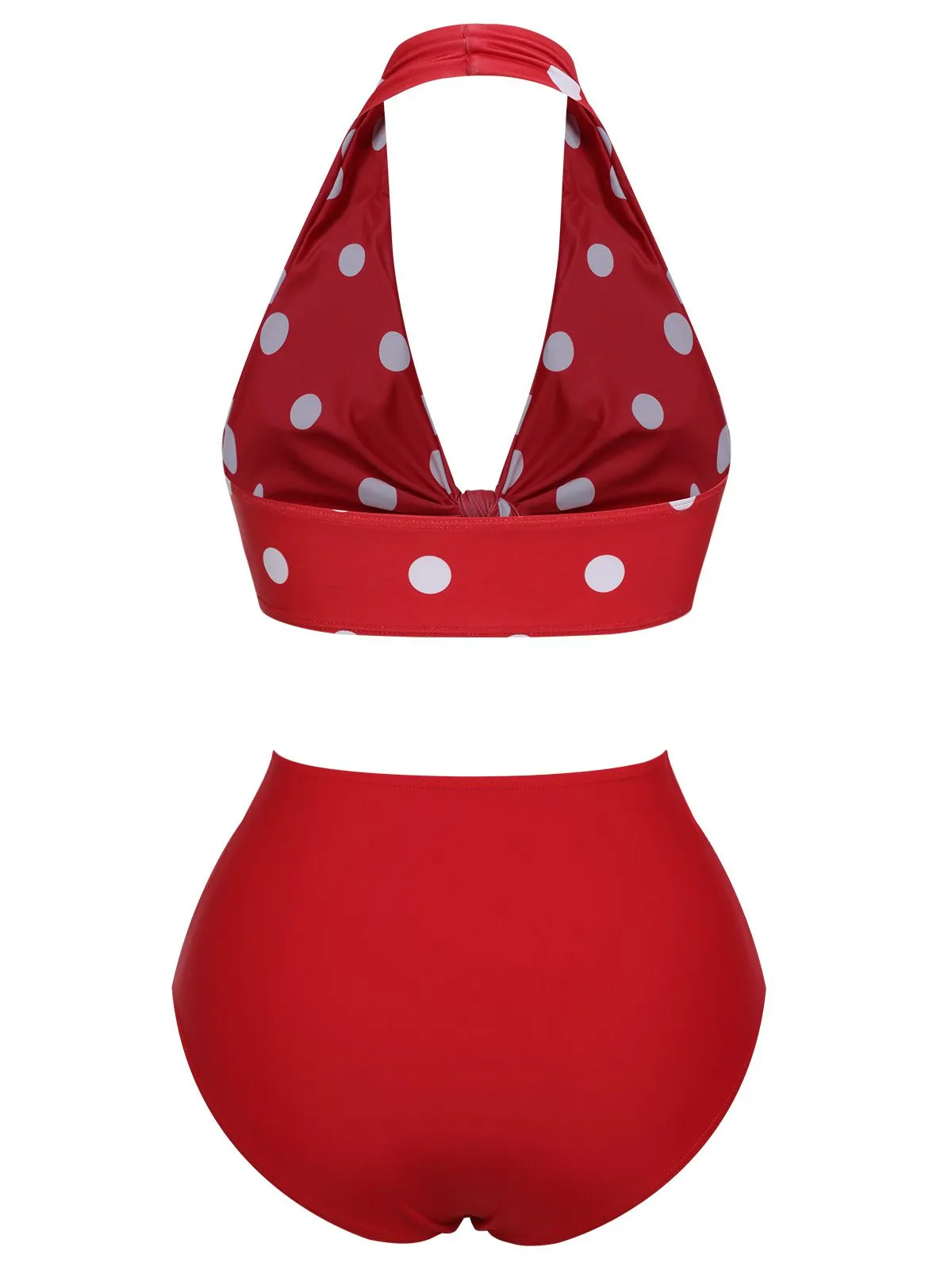 [Pre-Sale] Red 1950s Polka Dot Tie Halter Swimsuit