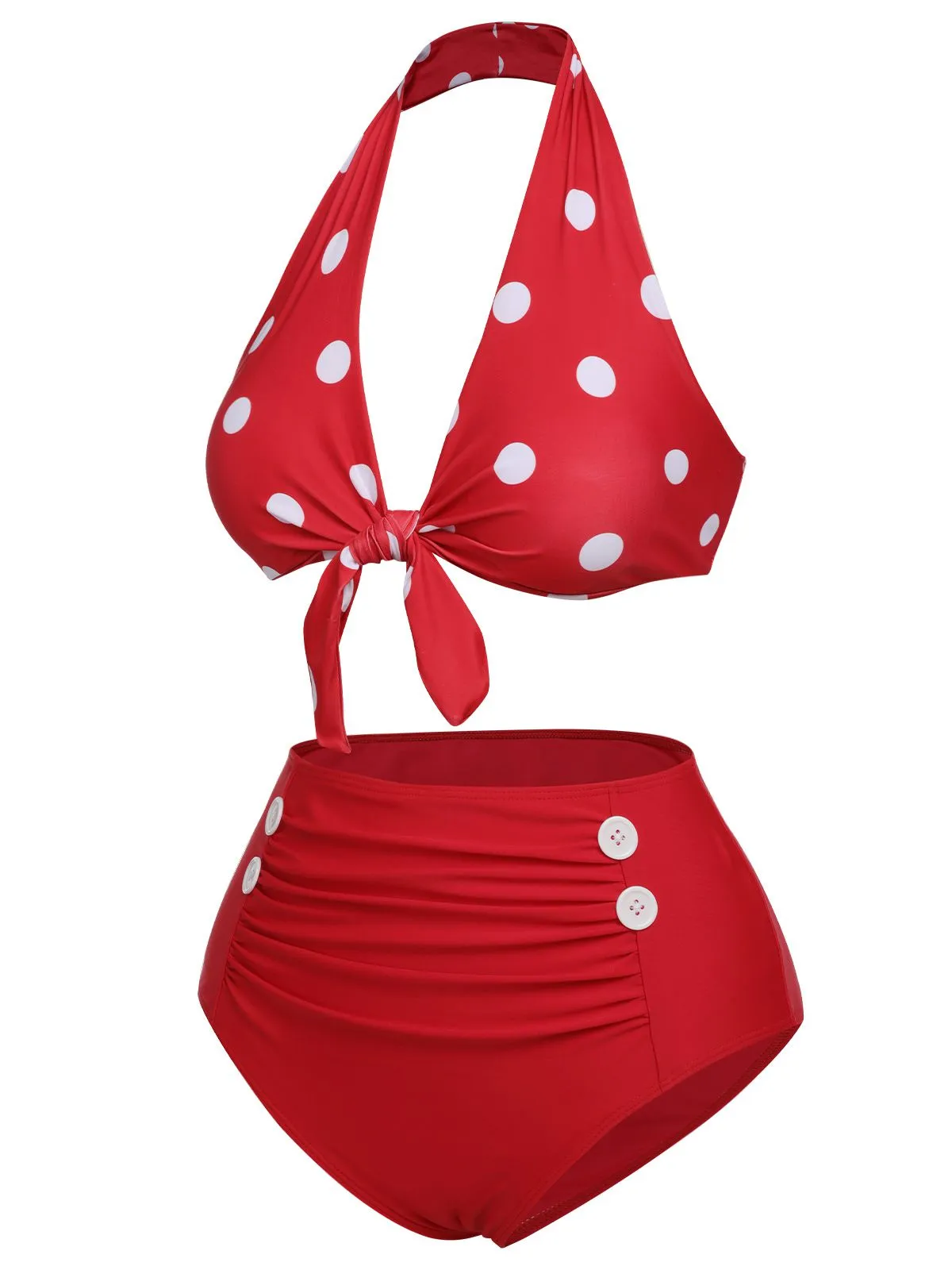 [Pre-Sale] Red 1950s Polka Dot Tie Halter Swimsuit