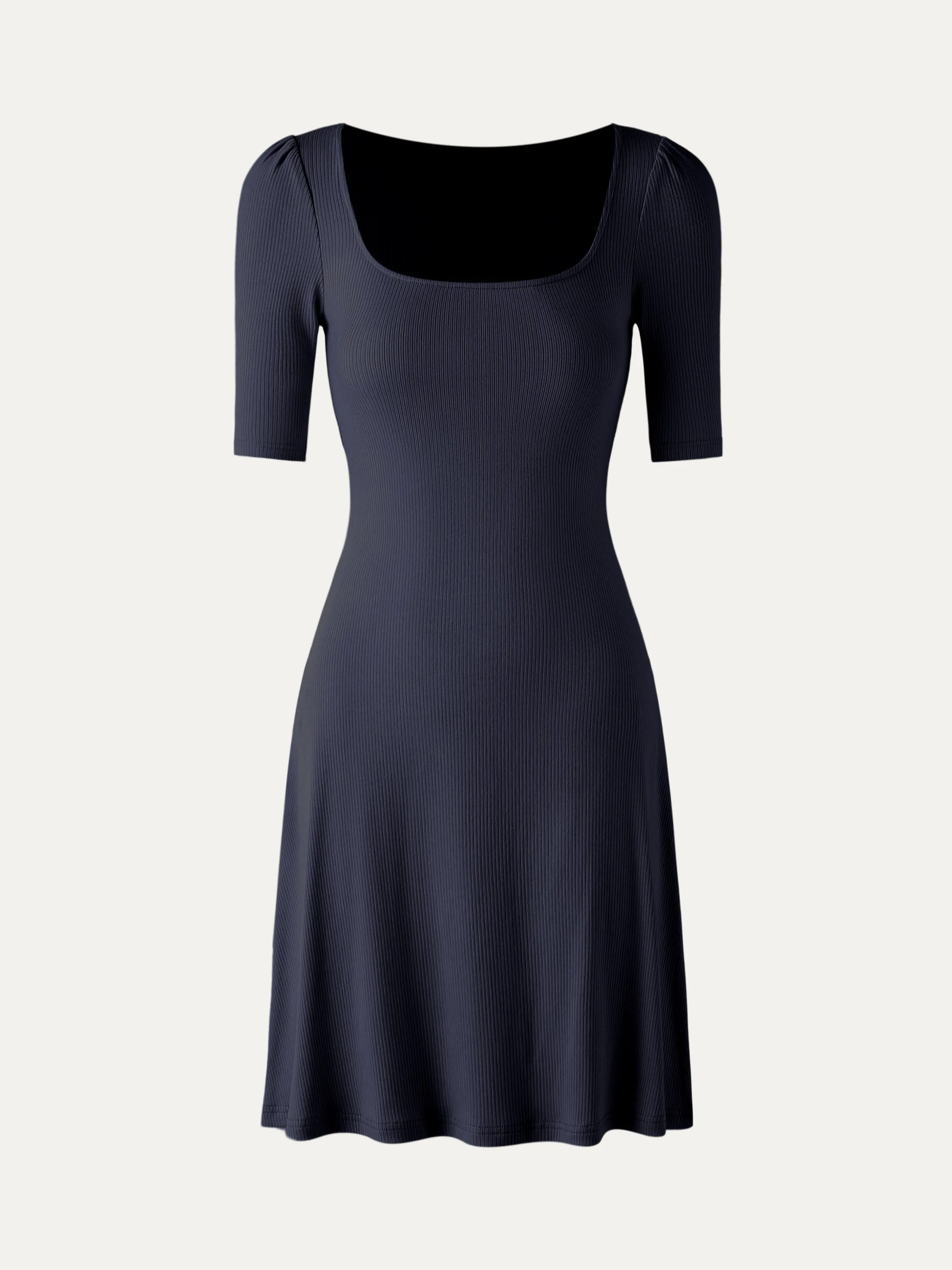 Puff Mid-Sleeve Square Neck Dress