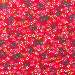 Red Multi Color Small Floral Print Poly Cotton Fabric