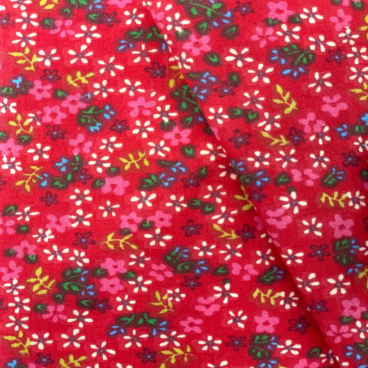 Red Multi Color Small Floral Print Poly Cotton Fabric