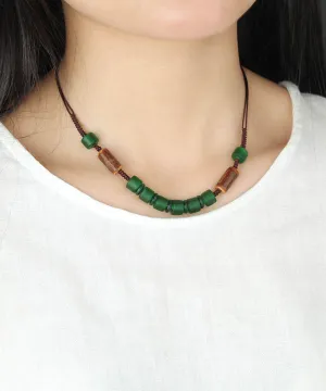 Retro Ethnic Style Green Handwoven Crystal Necklace