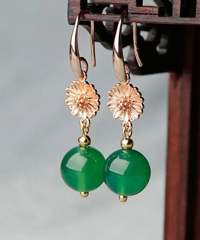 Retro Green Metal Daisy Metal Drop Earrings