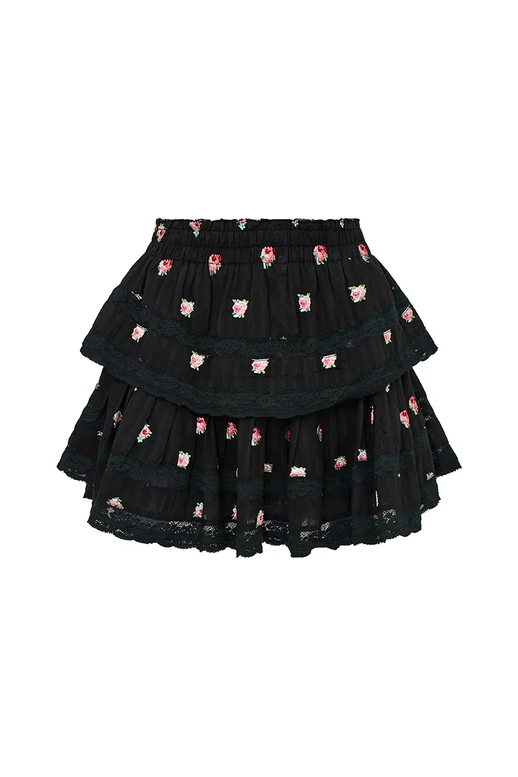 Ruffle Mini Embroidered Floral Skirt