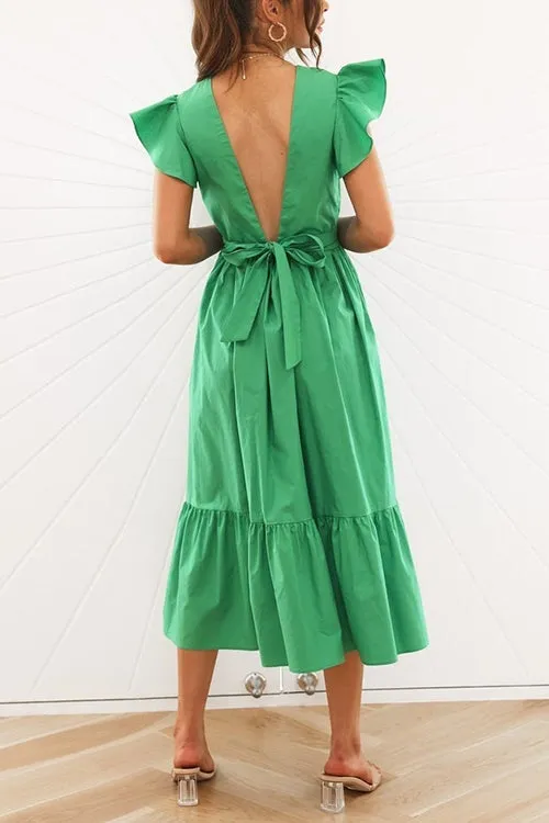 Ruffles Empire Waist Tie Backless Dress