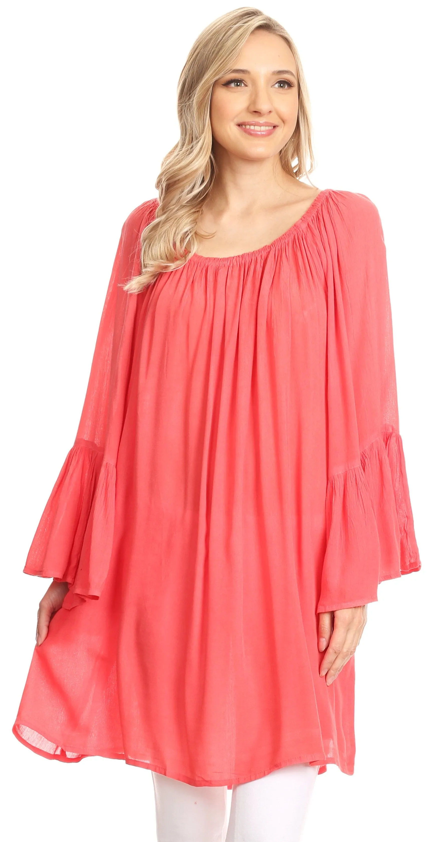 Sakkas Anna Casual Flowy Wide Neck 3/4 Sleeve Light Summer Boho Blouse Top