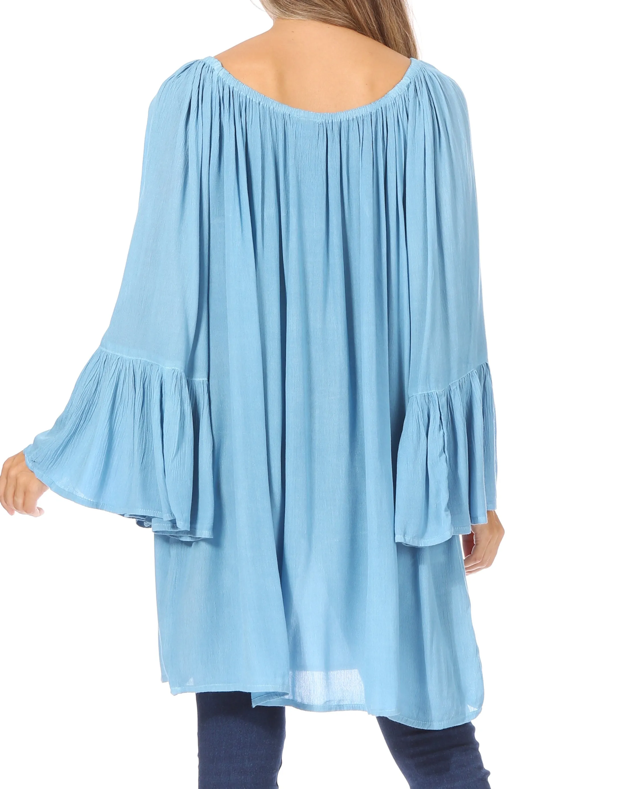 Sakkas Anna Casual Flowy Wide Neck 3/4 Sleeve Light Summer Boho Blouse Top