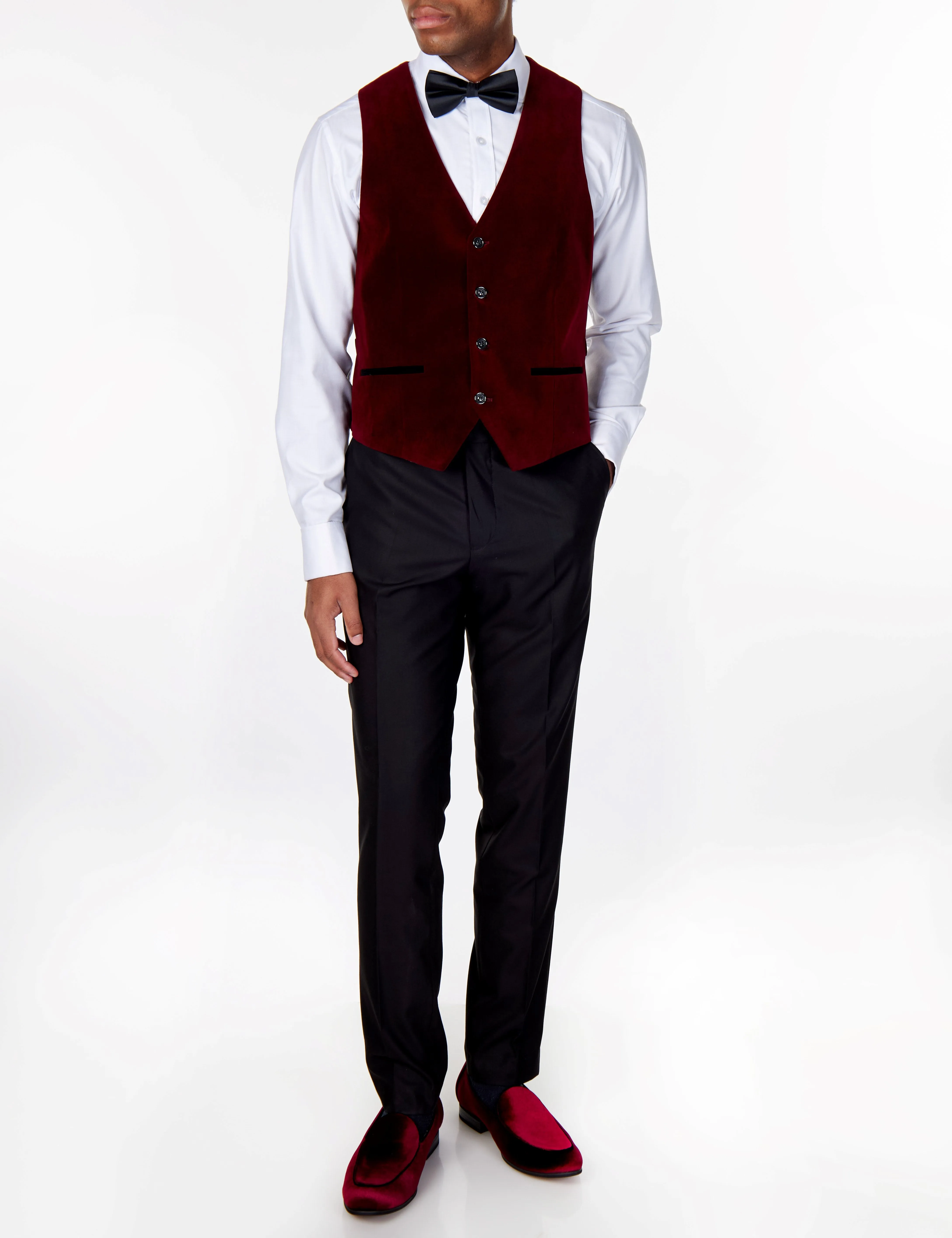 SAM Burgundy Velvet Plain Waistcoat