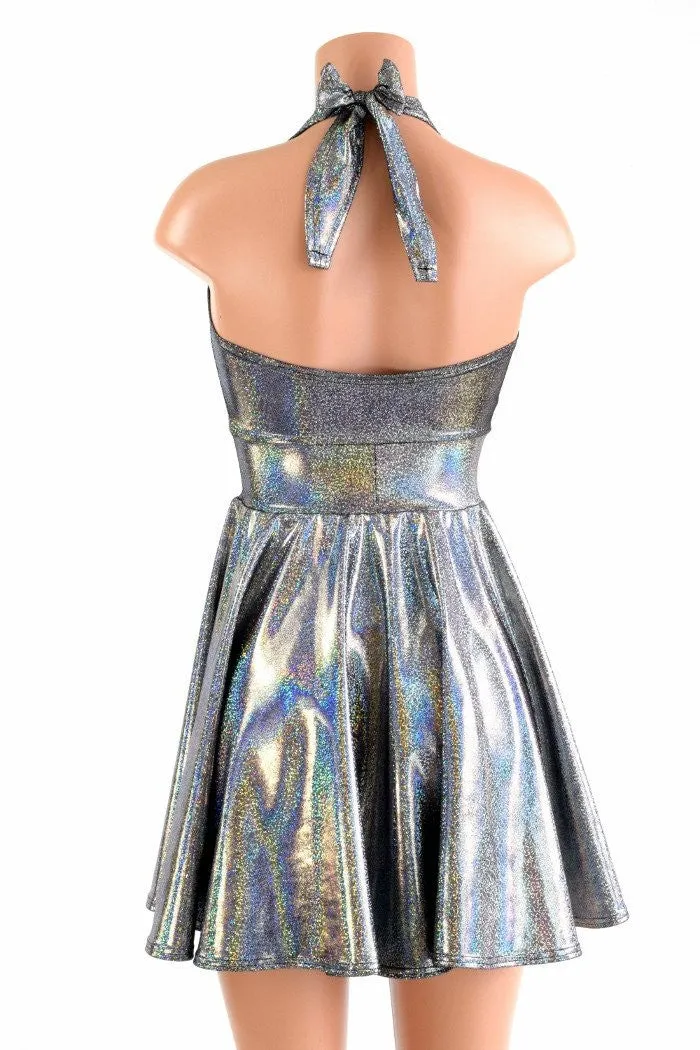 Silver Holographic Halter Skater Dress