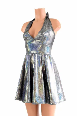 Silver Holographic Halter Skater Dress