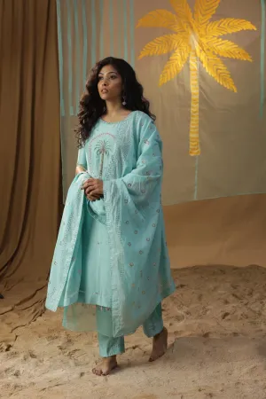 SKY BLUE CENTRE PALM TREE SUIT SET