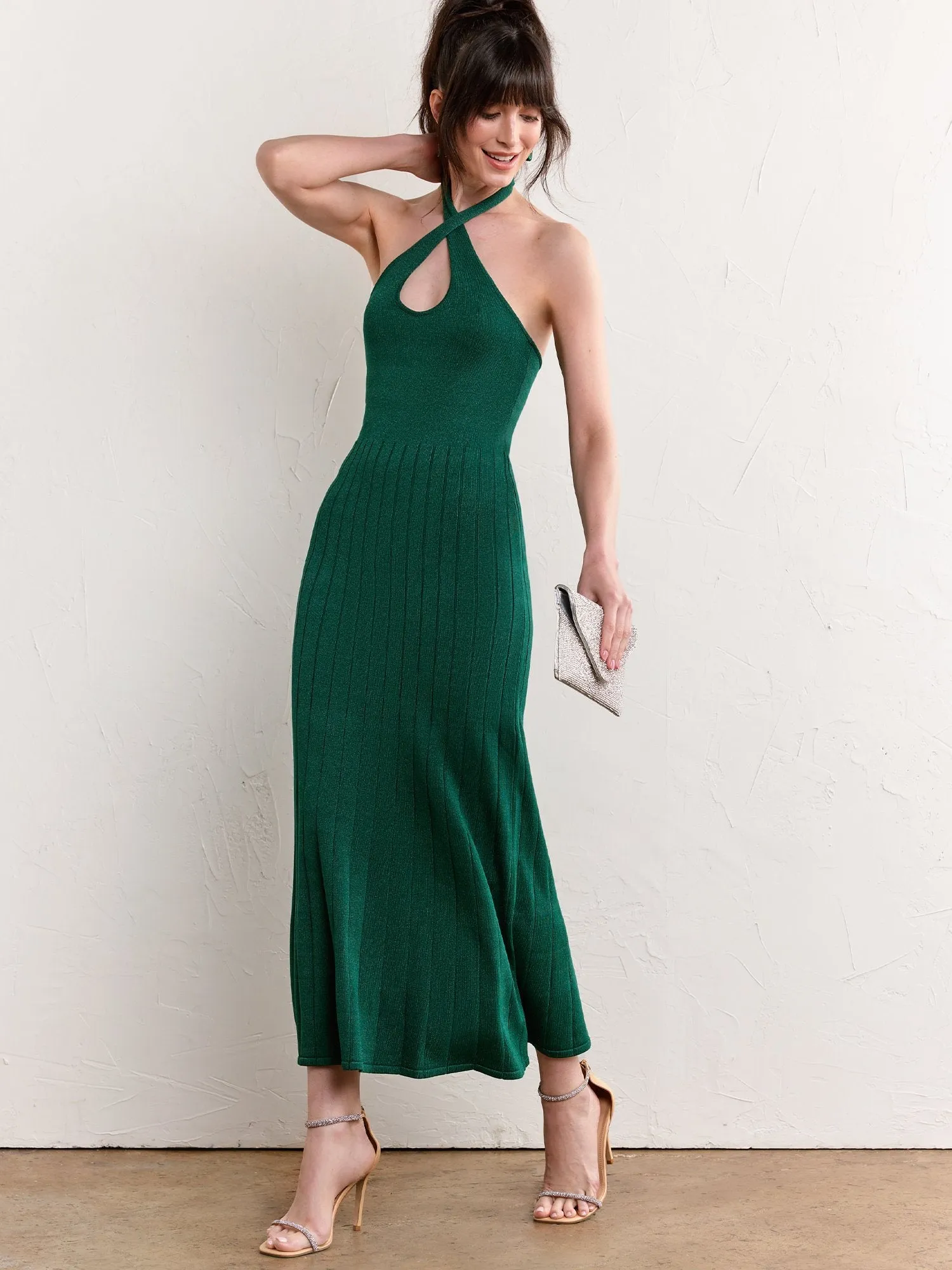 Sleeveless Lurex Knit Midi Dress - Crescent