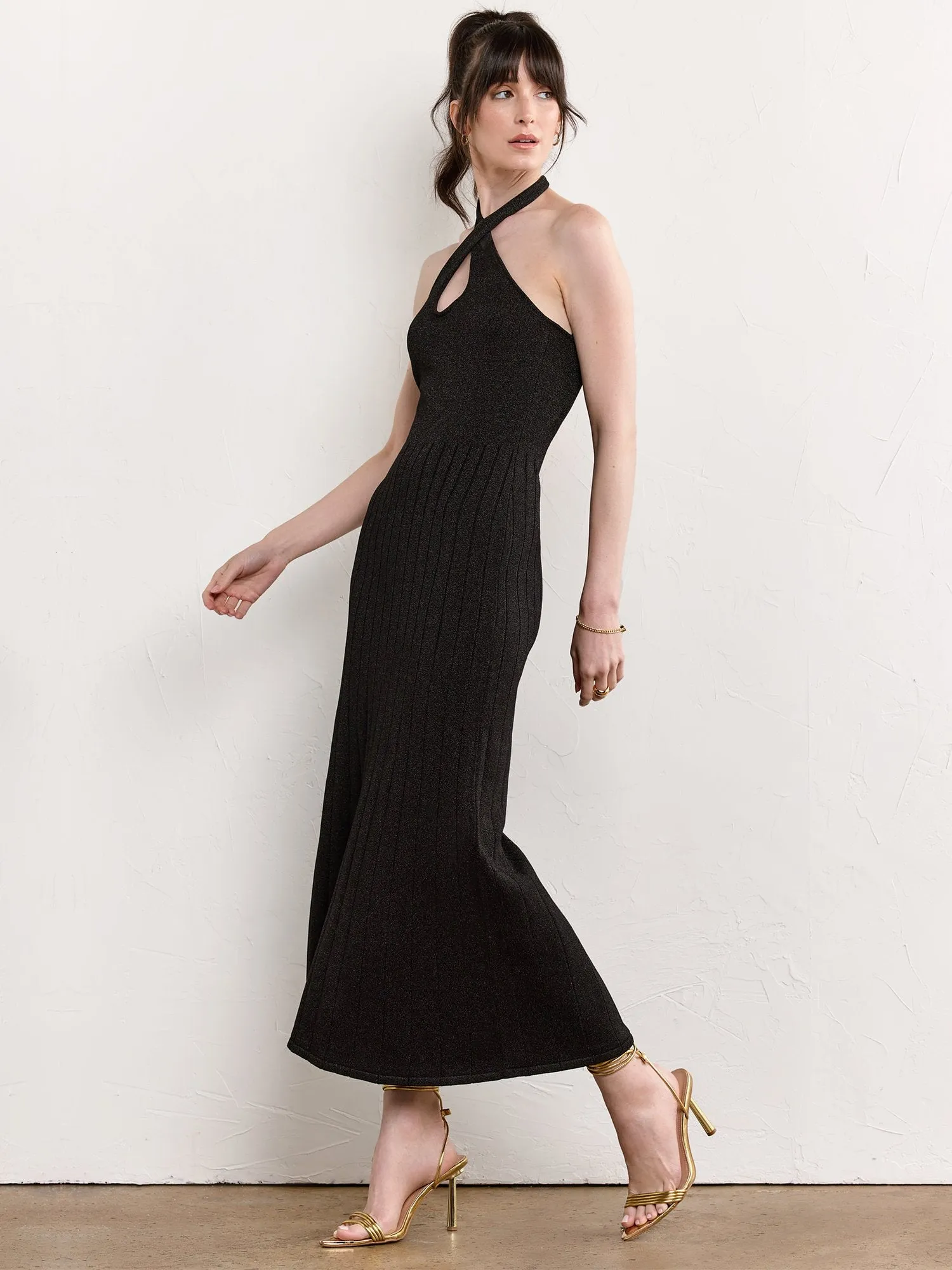 Sleeveless Lurex Knit Midi Dress - Crescent